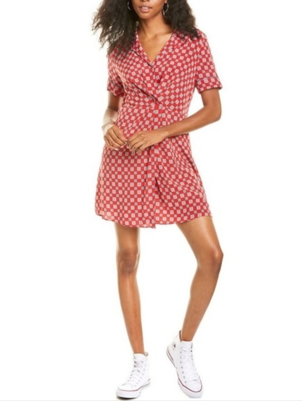 Sandro Violet Red Geometric Mini Dress Silk Summer US 2